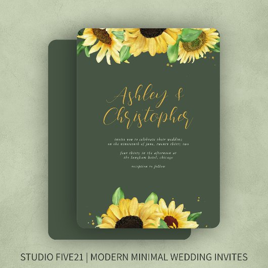 Elegante rustieke zonnebloem groene bruiloft uitno kaart