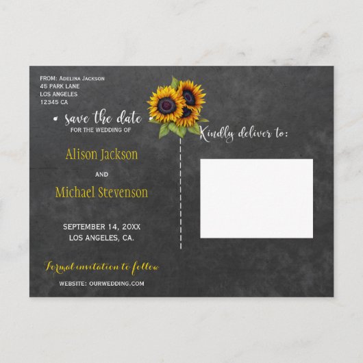 Elegante rustieke zonnebloem herfst opslaan datum aankondigingskaart (Achterkant)