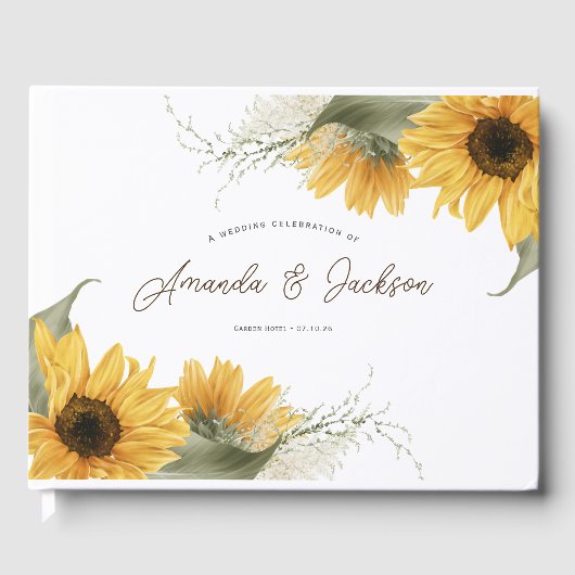 Elegante rustieke zonnebloem, herfstbruiloft gastenboek (Voorkant)