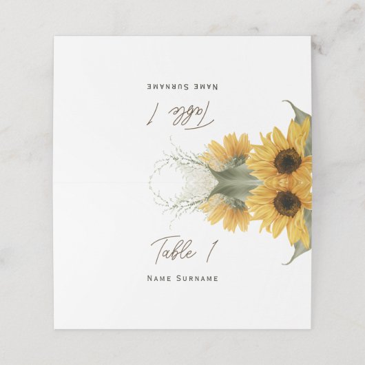 Elegante rustieke zonnebloem, herfstbruiloft plaatskaartje