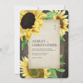 Elegante rustieke zonnebloem hout foto bruiloft kaart (Voorkant)