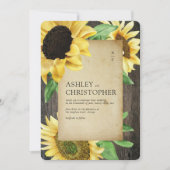 Elegante Rustieke Zonnebloem Houten Foto Trouwdag Kaart (Voorkant)