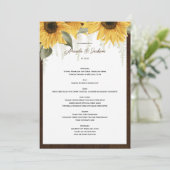 Elegante rustieke Zonnebloem, Land bruiloft Menu (Staand voorkant)