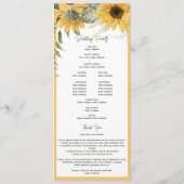 Elegante rustieke zonnebloem, land bruiloft programmakaart (Achterkant)