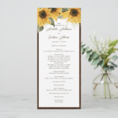 Elegante rustieke zonnebloem, land bruiloft programmakaart (Staand voorkant)
