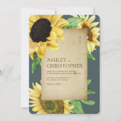 Elegante rustieke zonnebloem leisteen grijs bruilo kaart (Voorkant)