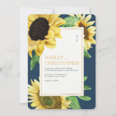 Elegante rustieke zonnebloem marine blauwe bruilof kaart (Voorkant)