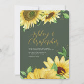 Elegante rustieke zonnebloem mos groen foto bruilo kaart (Voorkant)