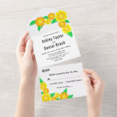 Elegante rustieke zonnebloem zomer bloemenbruiloft all in one uitnodiging (Afscheurbaar)