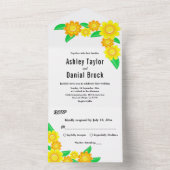 Elegante rustieke zonnebloem zomer bloemenbruiloft all in one uitnodiging (Binnen)