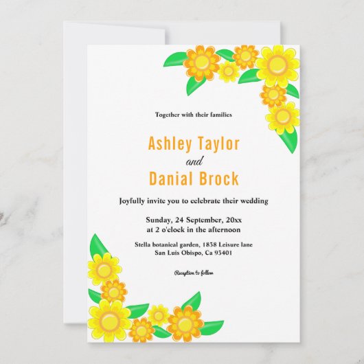 Elegante rustieke zonnebloem zomer bloemenbruiloft kaart (Voorkant)