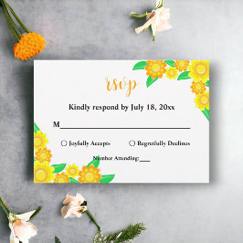 Elegante rustieke zonnebloem zomer bloemenbruiloft RSVP kaartje