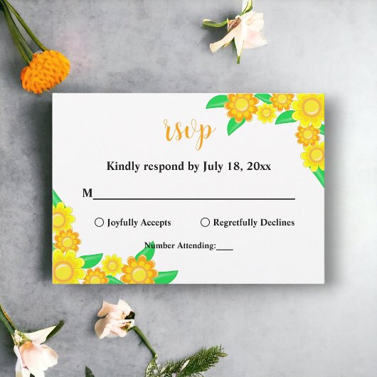 Elegante rustieke zonnebloem zomer bloemenbruiloft RSVP kaartje