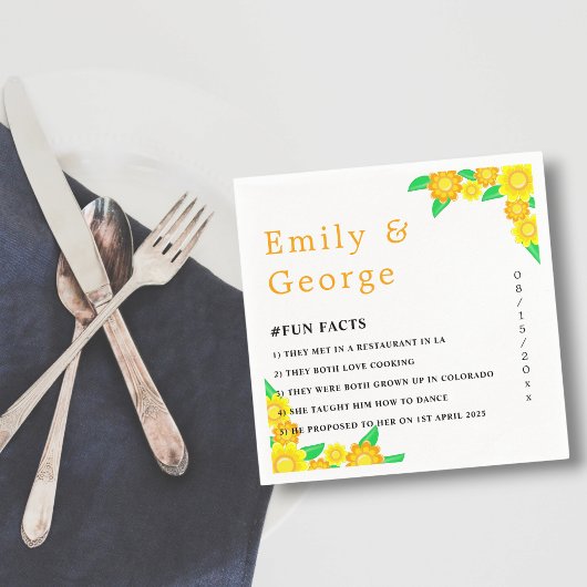 Elegante rustieke zonnebloem zomer bloemenbruiloft servet