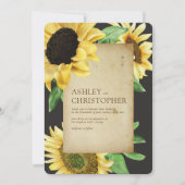 Elegante rustieke zonnebloem zwart bruiloft kaart (Voorkant)