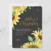 Elegante rustieke zonnebloem zwart bruiloft uitnod kaart (Voorkant)