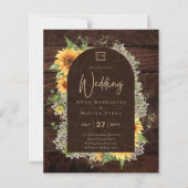 Elegante rustieke zonnebloemen en kant trouwuitnod (Voorkant)