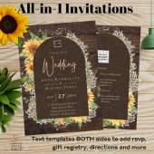 Elegante rustieke zonnebloemen en kant trouwuitnod