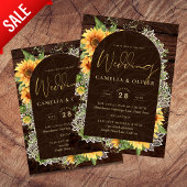 Elegante rustieke zonnebloemen en kanten trouwkaar