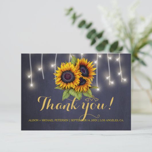 Elegante rustieke zonnebloemen herfst dank u bruil bedankkaart (Staand voorkant)