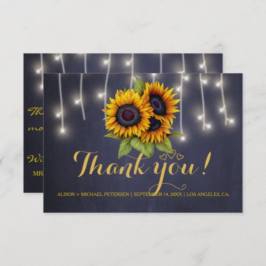 Elegante rustieke zonnebloemen herfst dank u bruil bedankkaart (Voorkant / Achterkant)