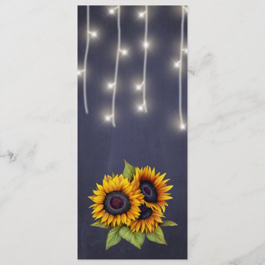 Elegante rustieke zonnebloemen herfst navy bruilof menu (Achterkant)