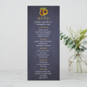 Elegante rustieke zonnebloemen herfst navy bruilof menu (Staand voorkant)