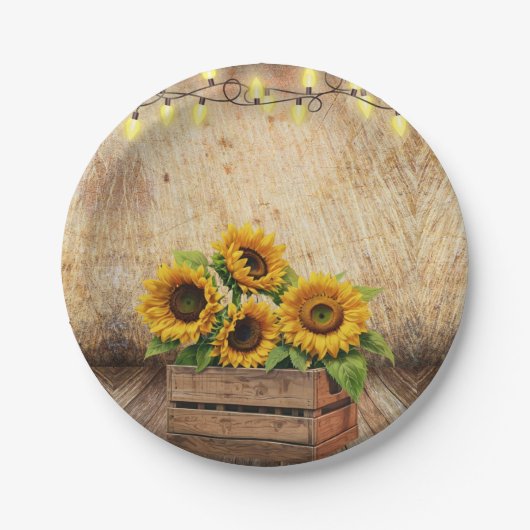 Elegante rustieke zonnebloemkrat Modern Baby showe Papieren Bordje (Voorkant)