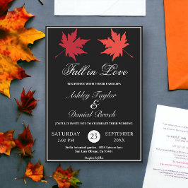 Elegante rustieke zwart-wit bladeren herfst bruilo kaart