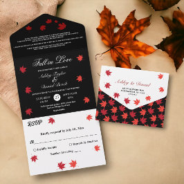 Elegante rustieke zwart-wit chique herfst bruiloft all in one uitnodiging