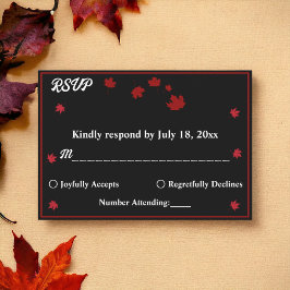 Elegante rustieke zwart-wit chique herfst bruiloft RSVP kaartje