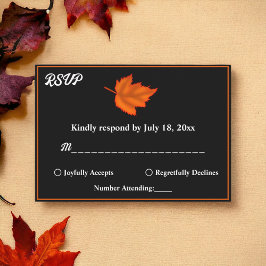 Elegante rustieke zwart wit Sinaasappel herfst bru RSVP Kaartje