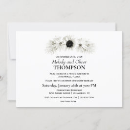 Elegante Rustieke Zwarte en Witte Bloemige Trouwfo Kaart