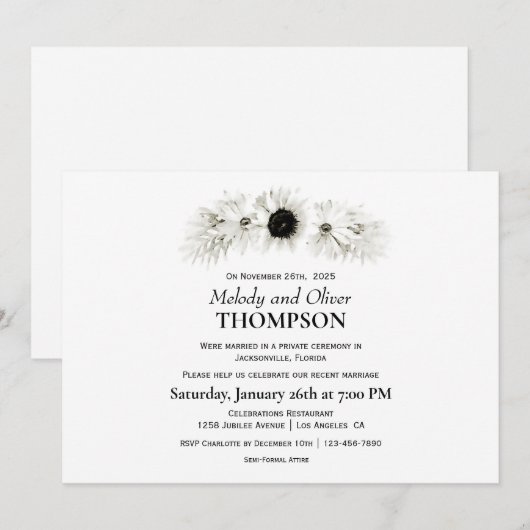 Elegante Rustieke Zwarte en Witte Bloemige Trouwre Kaart (Voorkant / Achterkant)