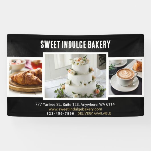 Elegante rustieke zwarte witte bakkerij spandoek (Horizontaal)