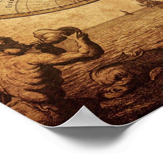 elegante rustige bruinachtige wereldkaart poster (Hoek)