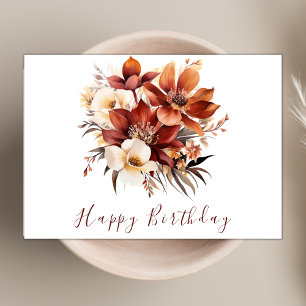 Elegante Rusty Herfst Flowers Modern Happy Birthda Kaart