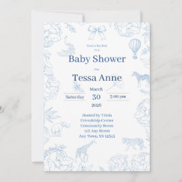 Elegante Safari in Blau Baby Shower Uitnodiging