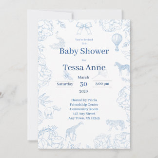 Elegante Safari in Blau Baby Shower Uitnodiging