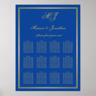 Elegante Saffier Blauw Goud Monogram Lijst Zitplaa Poster