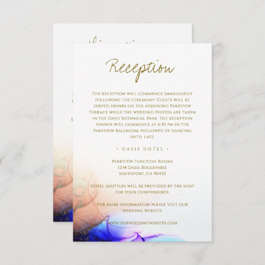 Elegante saffier blauw Sinaasappel gouden bruiloft Informatiekaartje (Voorkant / Achterkant)