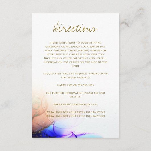 Elegante saffier blauw Sinaasappel gouden bruiloft Informatiekaartje (Achterkant)