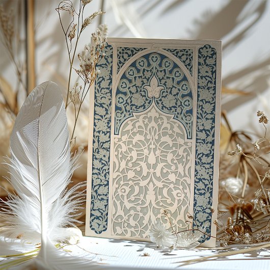 Elegante saffier en crème islamitische kant bruilo kaart