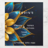 Elegante saffier en gouden bloem bruiloft wijn etiket (Enkel label)