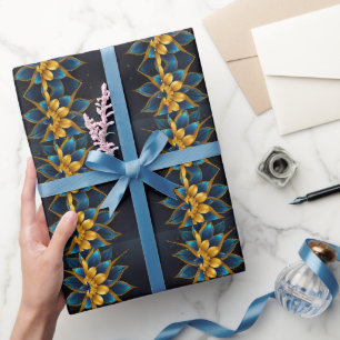 Elegante saffier en gouden bloemenbruiloft cadeaupapier