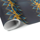 Elegante saffier en gouden bloemenbruiloft cadeaupapier (Rol Hoek)