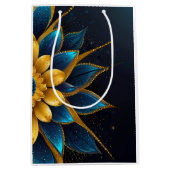 Elegante saffier en gouden bloemenbruiloft medium cadeauzakje (Voorkant)