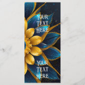 Elegante saffier en gouden bloemenbruiloft menu (Achterkant)