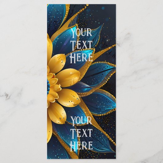 Elegante saffier en gouden bloemenbruiloft menu (Achterkant)