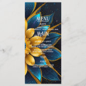 Elegante saffier en gouden bloemenbruiloft menu (Voorkant)